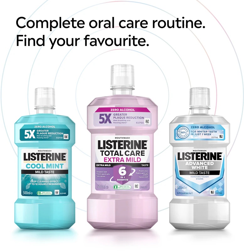 Ustna vodica Listerine Total Care Teeth Protection 6 v 1 za popolno zaščito zob.