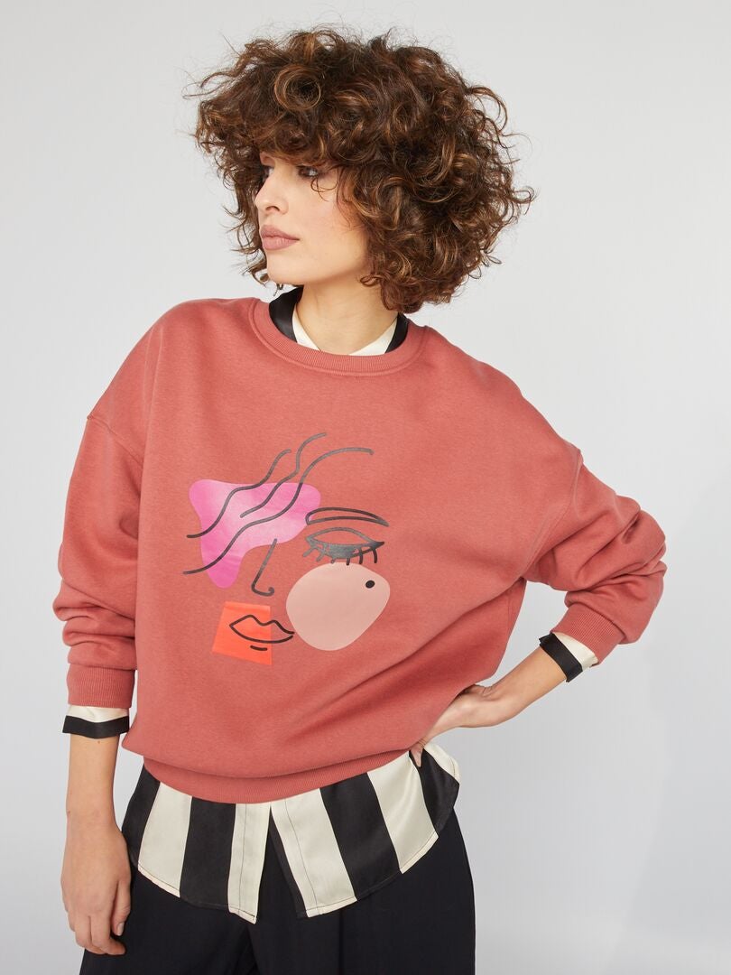 Bedrukte fleece sweater - ROOD