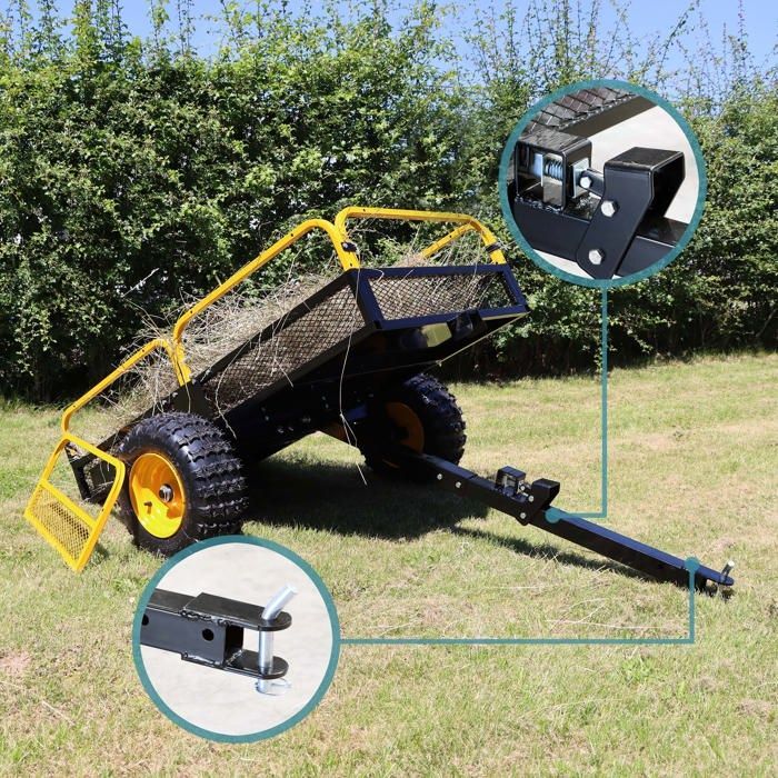 Rimorchio ribaltabile Wiltec – 2100 x 1200 x 70 mm – Portata 450 kg – Acciaio – con griglia e pannelli laterali rimovibili – per tosaerba