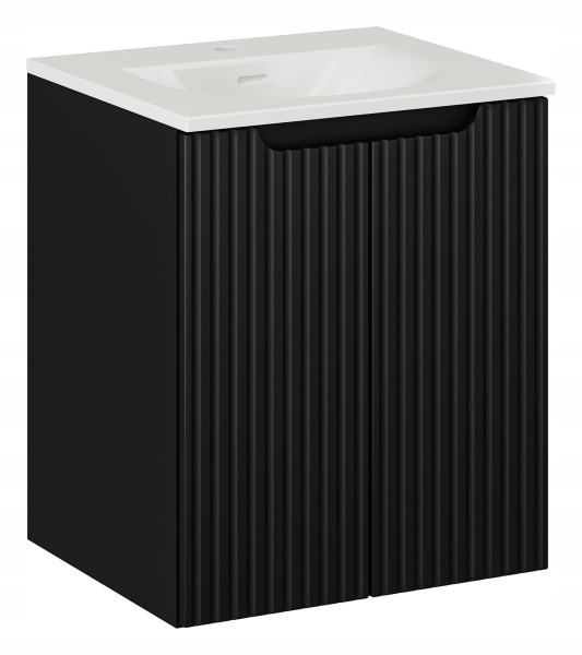 Szafka Z UMYWALKĄ 50 cm CZARNA WISZĄCA RYFLE 2D NOVA BLACK