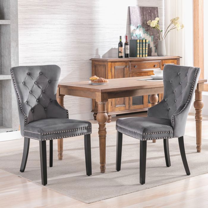 Fauteuil Deuxième génération épaissie et accueillante couleur velours salle à manger chaises Set de 2 avec pieds en chêne, boutons