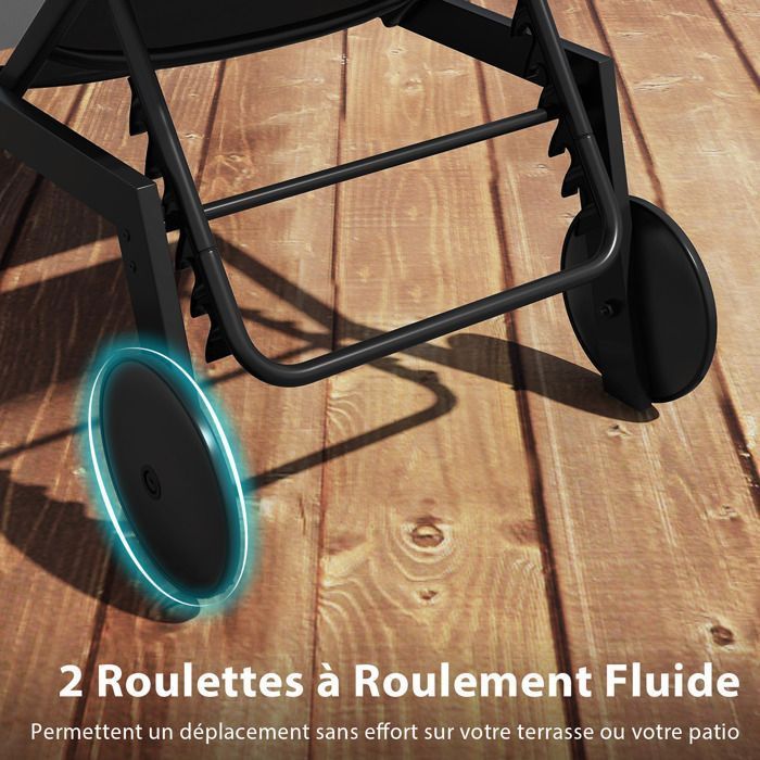 COSTWAY Lot de 2 Bain de Soleil avec Roulettes, Dossier Réglable en 6 Positions, Textilène pour Piscine, Terrasse et Jardin Gris