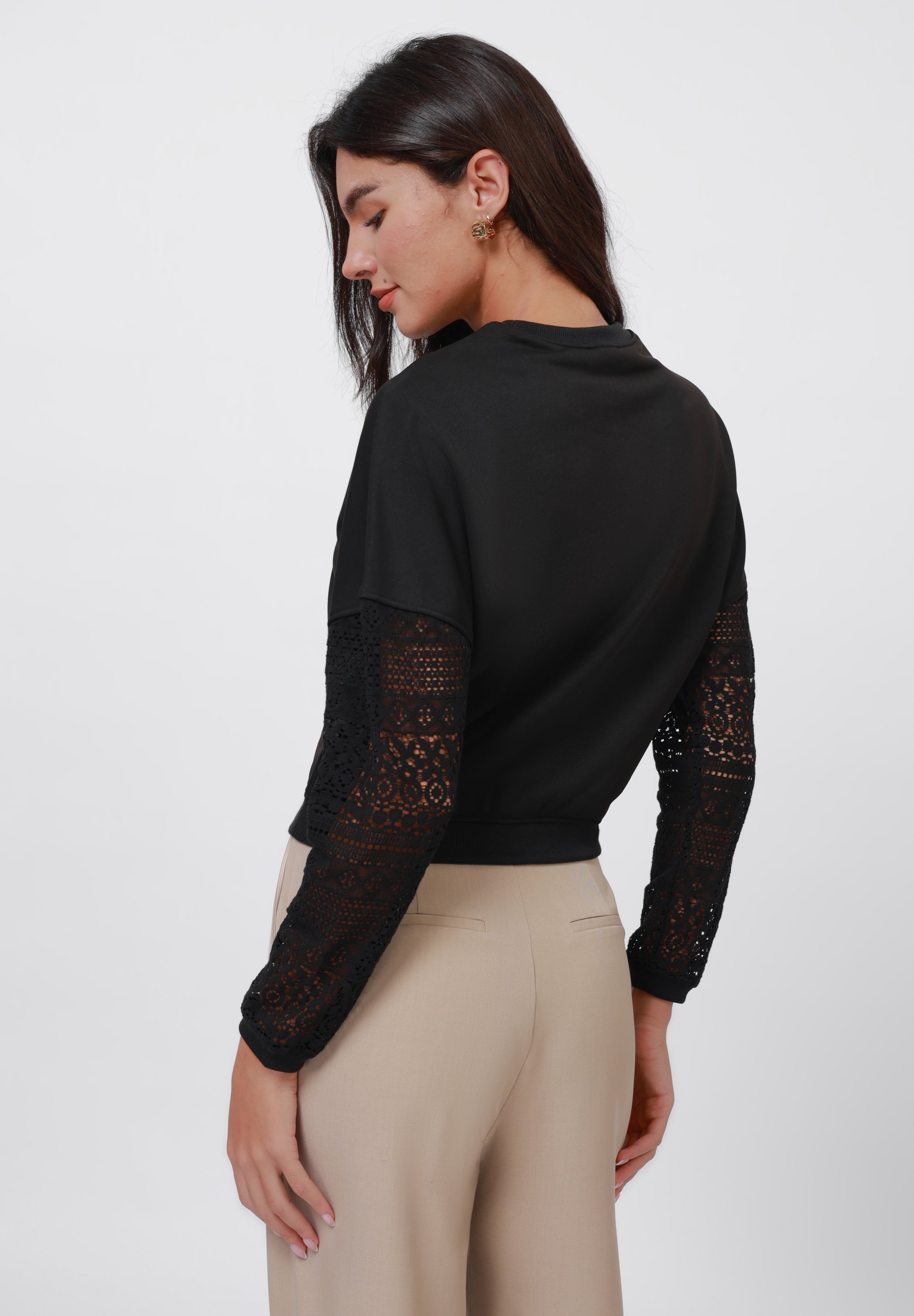 Anna Field sweatshirt met kanten mouwen - zwart