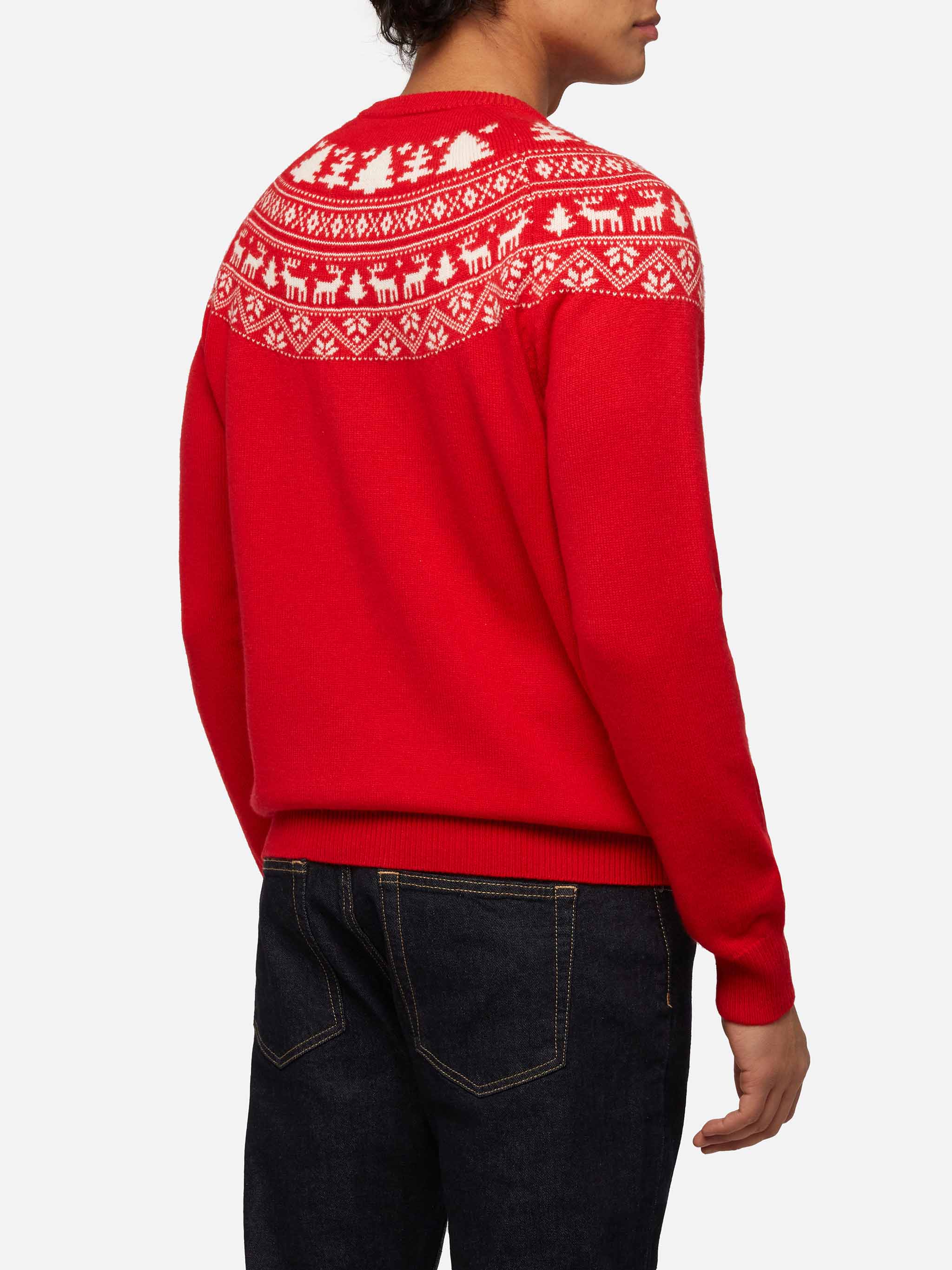 Jersey rojo garza con jacquard Fair Isle y jacquard 