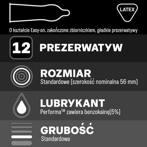 Durex Performa Prezerwatywy pokryte lubrykantem, 12 szt.