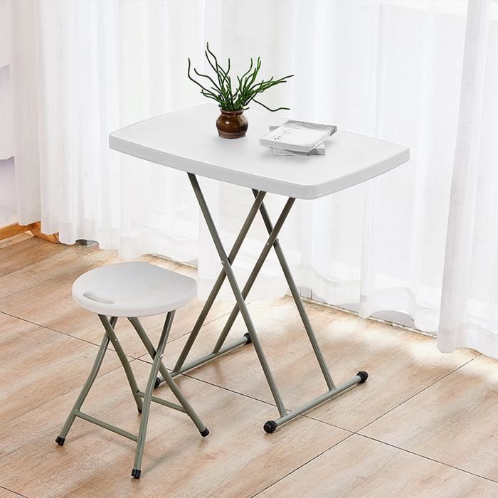 Tavolo pieghevole regolabile - Bianco - 76 x 50 x 74 cm - Giardino - Esterno - Mobili da giardino