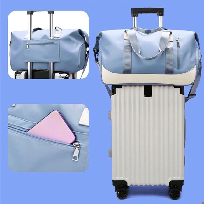 Bolsa deportiva para hombre/mujer, bolsa de viaje con compartimento para zapatos y bolsillo impermeable, bolsa de gimnasio de gran capacidad (40 litros), color azul.