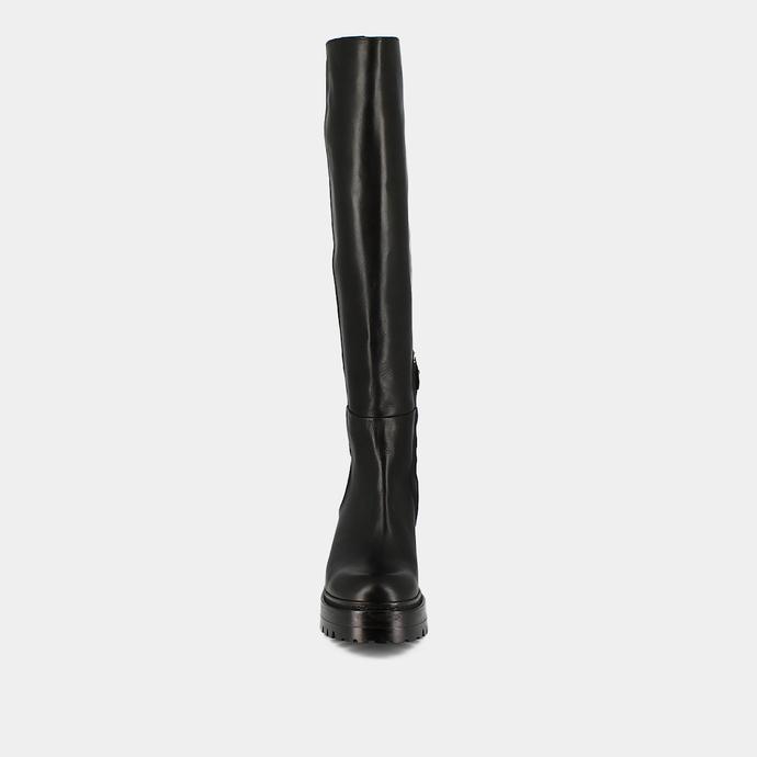 Bottes à semelles crantées  en cuir et stretch noir