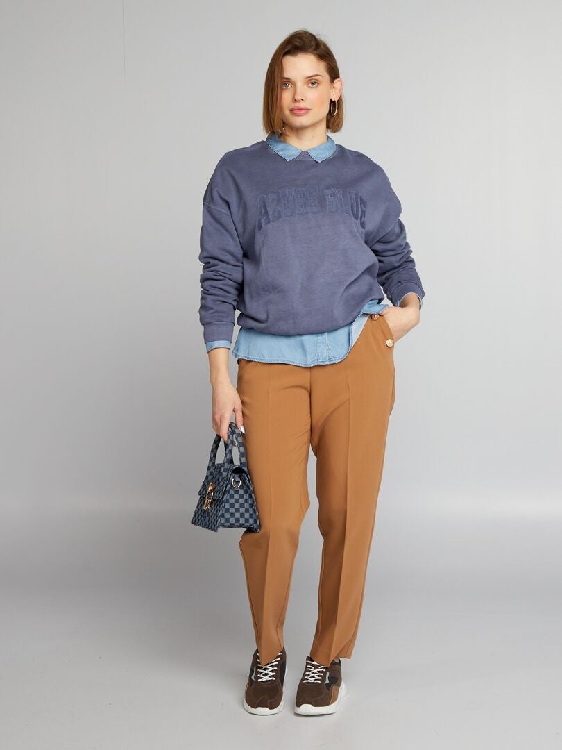Sweatshirt van vervaagde fleecestof - BLAUW