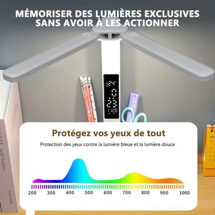 LED Desk Lamp, Dimmable Eye Protection, 3 Color Temperatures, with Pen Holder, LED Display for Study and Work