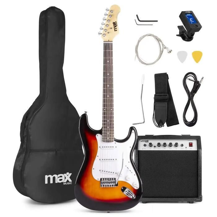 MAX GigKit E-Gitarrenset – Sunburst – Ideal für Anfänger – 40-Watt-Verstärker