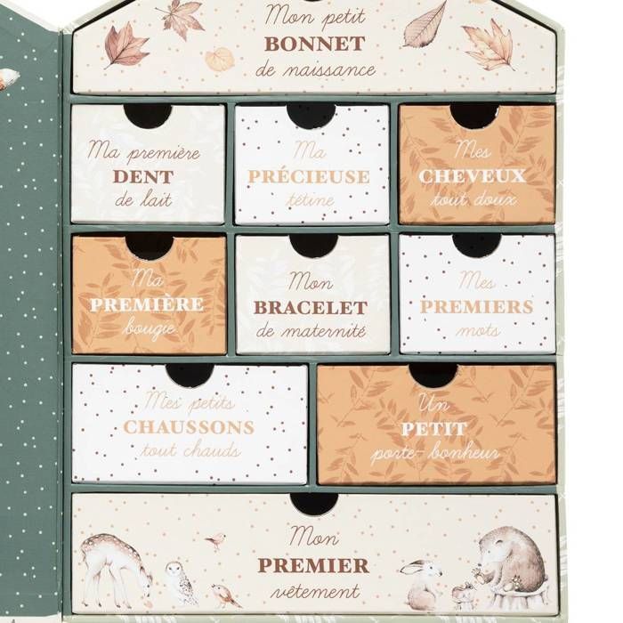 Caja de recuerdos con temática de bosque y 10 cajones - Atmosphera Interior Designer