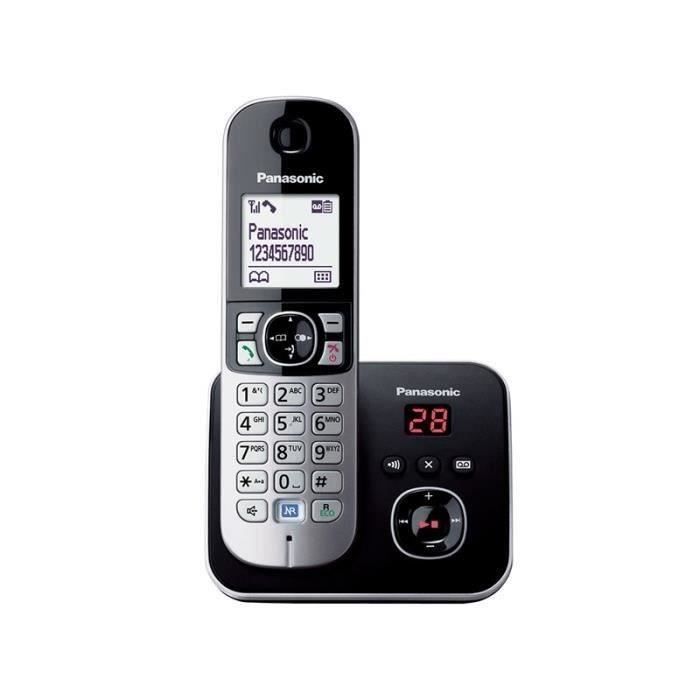Panasonic KX-TG6821FRB | Teléfono inalámbrico DECT con contestador automático, identificador de llamadas manos libres, bloqueo de llamadas, pantalla LCD, color negro.