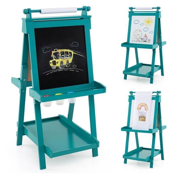 Caballete de doble cara DREAMADE para niños, caballete de pintura 3 en 1 con tablero blanco y negro, para niños de 3 años en adelante.