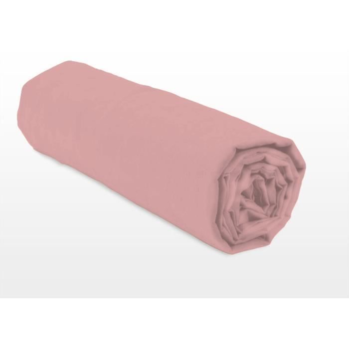 Drap Housse - HOME LINGE PASSION - Rose Poudré - 180x200 cm + 30 cm - 100% Coton 57 fils
