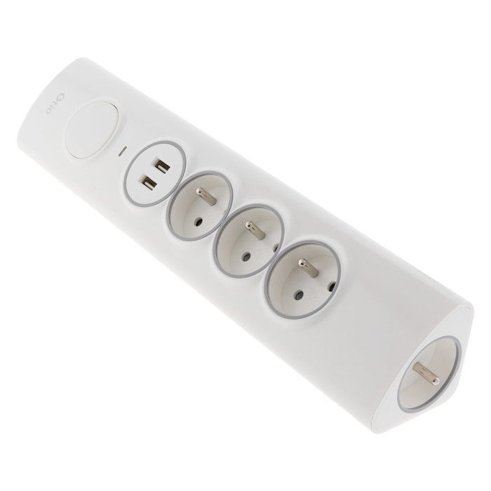 Multiprise d'angle 3P 16A + 1P 16A latérale + 2 USB parafoudre à câbler - Blanc - Otio