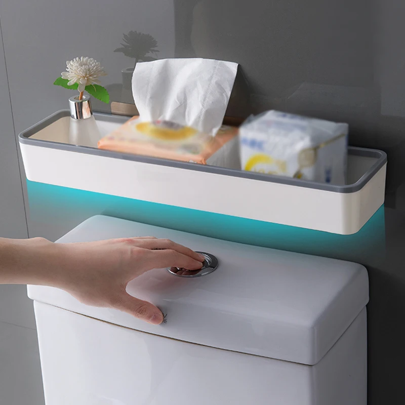 Étagère de rangement murale multifonctionnelle pour salle de bain ou toilettes, sans perçage, à suspendre au-dessus des toilettes.