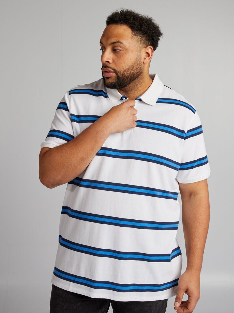 Camisa polo listrada de algodão - branca