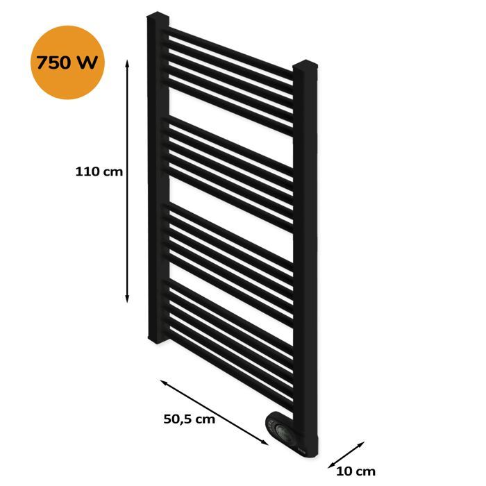 Sèche-serviettes électrique à inertie sèche HJM, 750 W, Noor, Noir