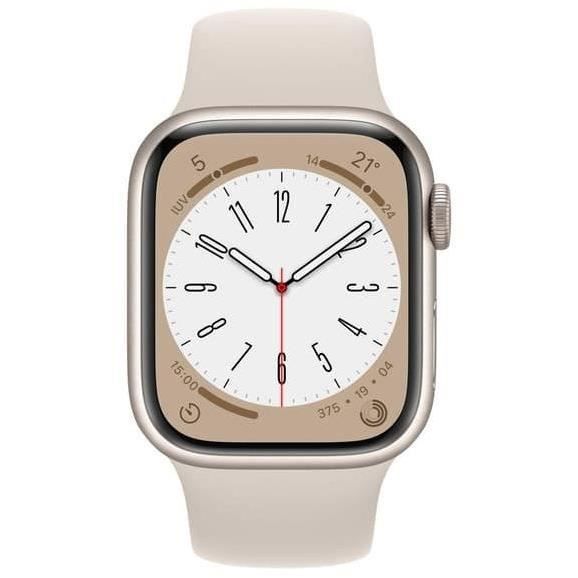 Apple Watch (Serie 8) 2022 GPS 41 mm – Aluminium Starlight – Leichtes Sportarmband – Generalüberholt – Hervorragender Zustand