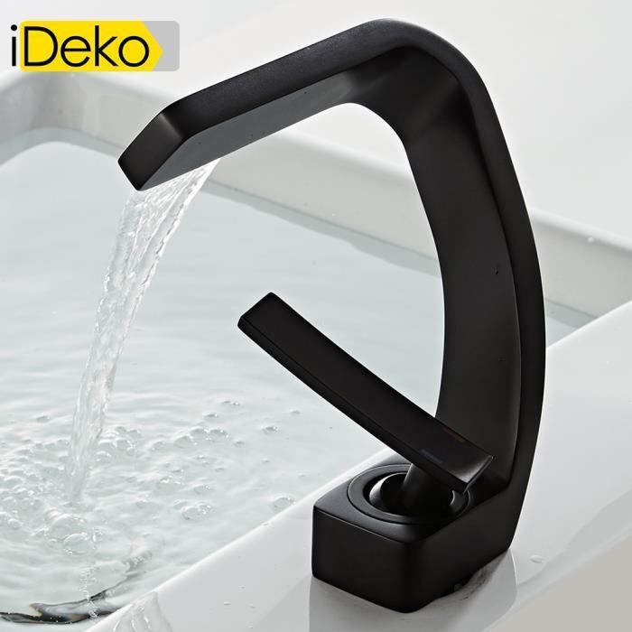 iDeko® Moderne Waterval Badkamermengkraan met Schildersdesign, Eéngreeps, Zwart, EU-standaard