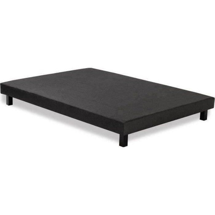 Sommier tapissier à lattes 140 x 190 - Bois massif gris anthracite + pieds - DEKO DREAM Rakenne