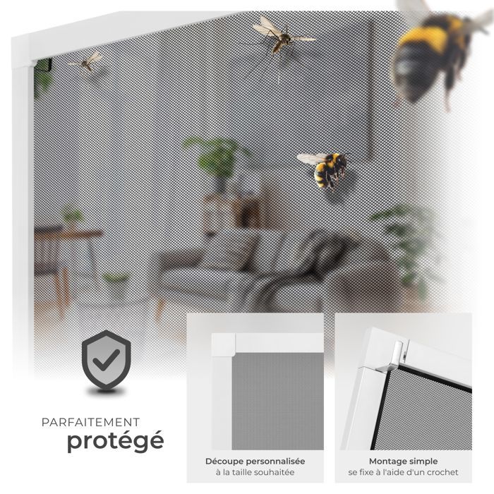Moustiquaire - TECTAKE - Filet anti-insectes en aluminium ajustable, résistant aux intempéries et perméable - 130 x 150 cm