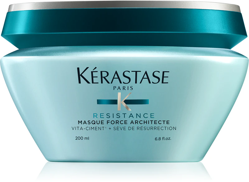 Máscara fortalecedora Kérastase Résistance Masque Force Architecte para cabelos enfraquecidos, danificados e com pontas duplas.