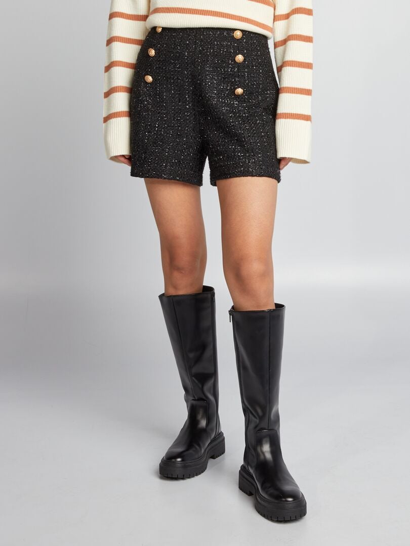 Tweed shorts met knoopjes - zwart