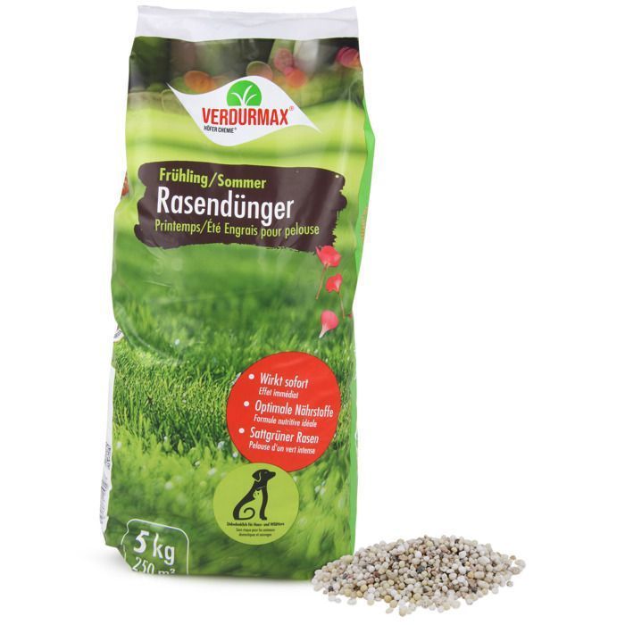Verdurmax 2 x 5 kg d'engrais pour gazon Printemps & Été – Engrais à libération prolongée avec azote pour 500 m² de gazon vert