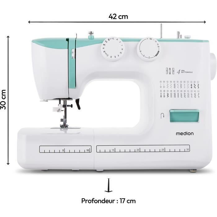 Machine à Coudre - MEDION - SM 60 - 62W - 24 Points + Points Doubles - 700 tr/min - LED - Turquoise