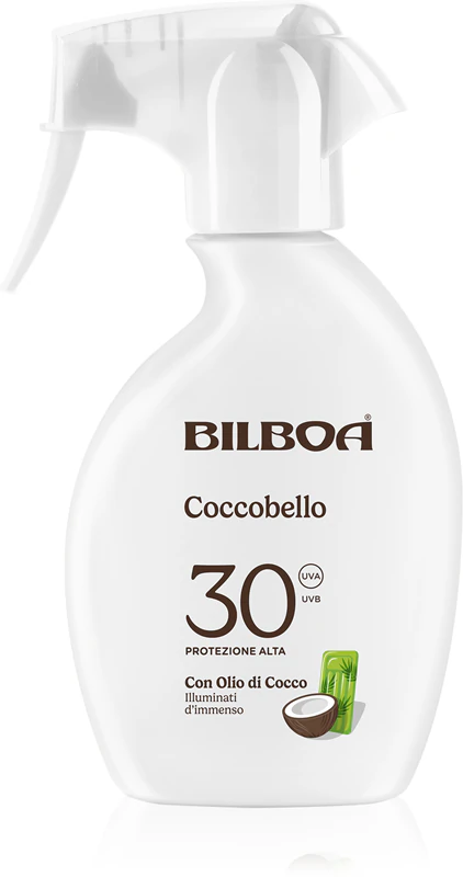 Bilboa Coccobello Trigger Selbstbräunungsspray mit Kokosnussöl.