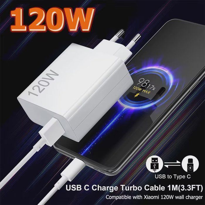 Cargador rápido de 120 W - ZISONIX - Cable USB C de 1 m - Compatible con Xiaomi 14T Pro/13 Pro/12 - Detección automática