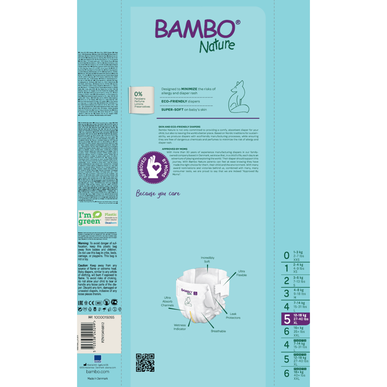Bambo Nature zēnu un meiteņu autiņbiksītes bez smaržvielām, XL iepakojumā, 5. izmērs, 12–18 kg, 44 gab.