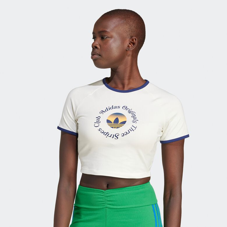 Camiseta corta estampada con brillo veraniego