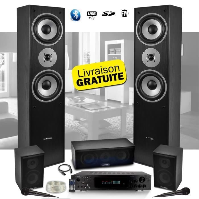 Sistema HiFi/Home Cinema LTC E1004 nero a 5 altoparlanti da 850 W + amplificatore karaoke ATM8000 con 2 microfoni - USB/BT/FM / 4 x 75 W + 3 x 20 W
