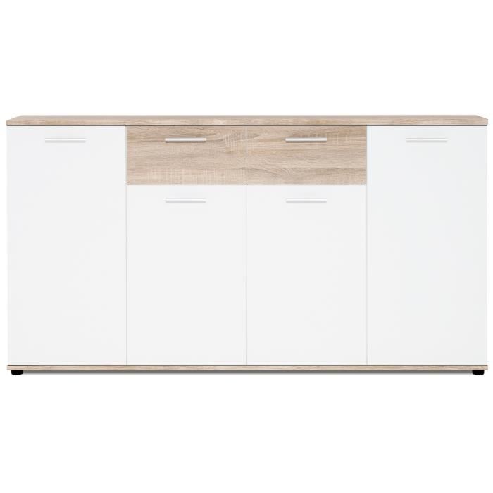JACKY Klassiek laag dressoir in wit en mat eikenhout - B 160 cm