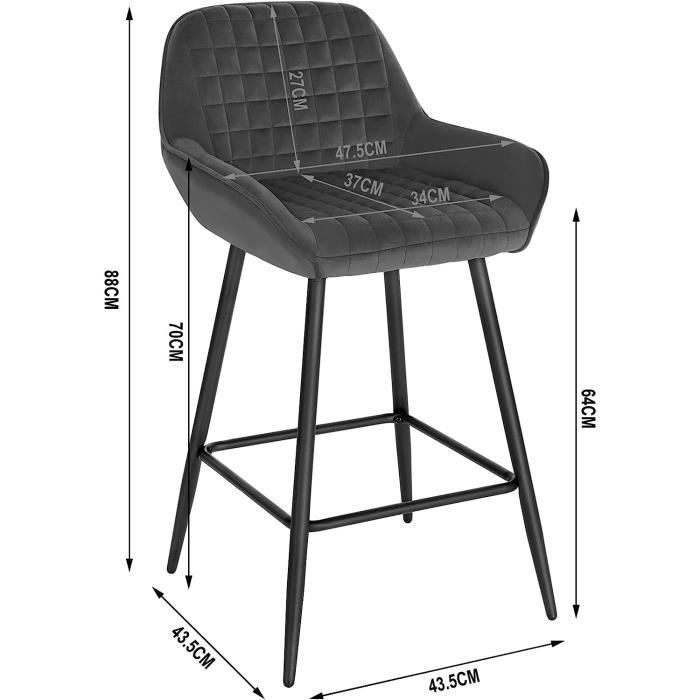 Taburetes altos de bar WOLTU Design, juego de 4 taburetes de bar de terciopelo, estructura metálica, gris oscuro W0ATT0038-4