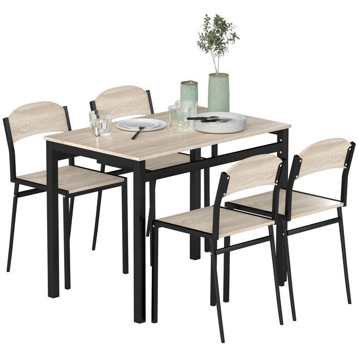 Ensemble table à manger et chaises - HOMCOM - métal - 100x63x76,5cm - Bois naturel