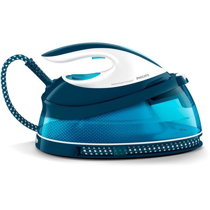 Ferro da stiro con generatore di vapore - PHILIPS - GC7840/20 - PerfectCare Compact - 6,5 bar - 1,5 l - Blu/Bianco