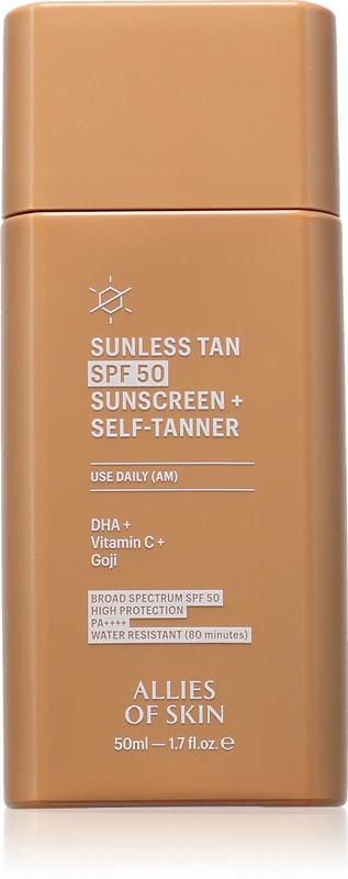 Protetor solar autobronzeador FPS 50 da Allies of Skin