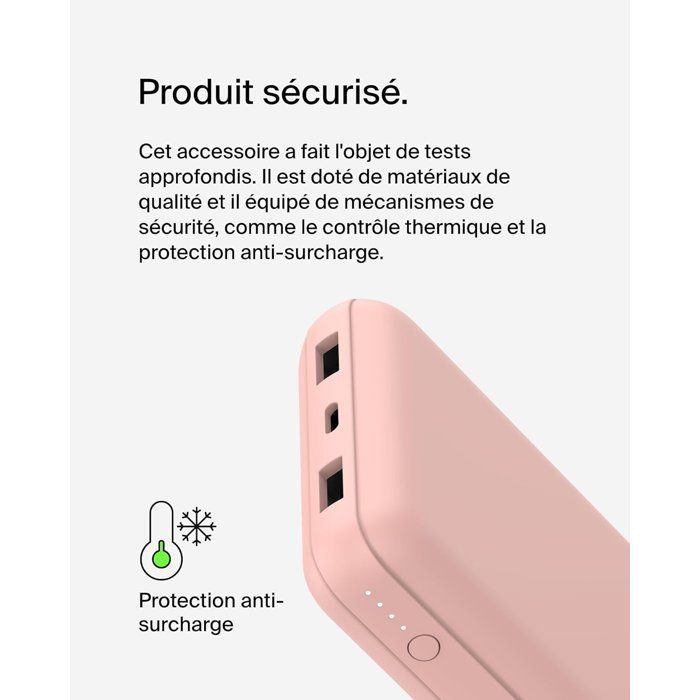 Batería externa - BELKIN - 20.000 mAh - USB-A y USB-C - 15 W - Rosa