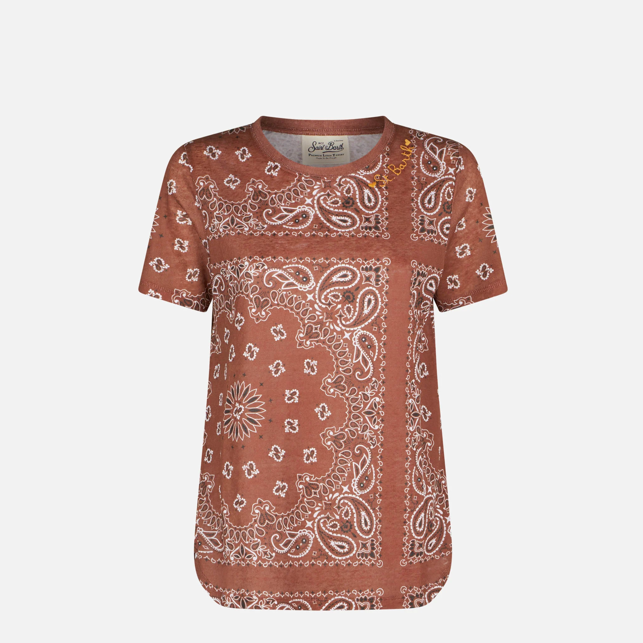 Dames T-shirt van linnen met bandana-print