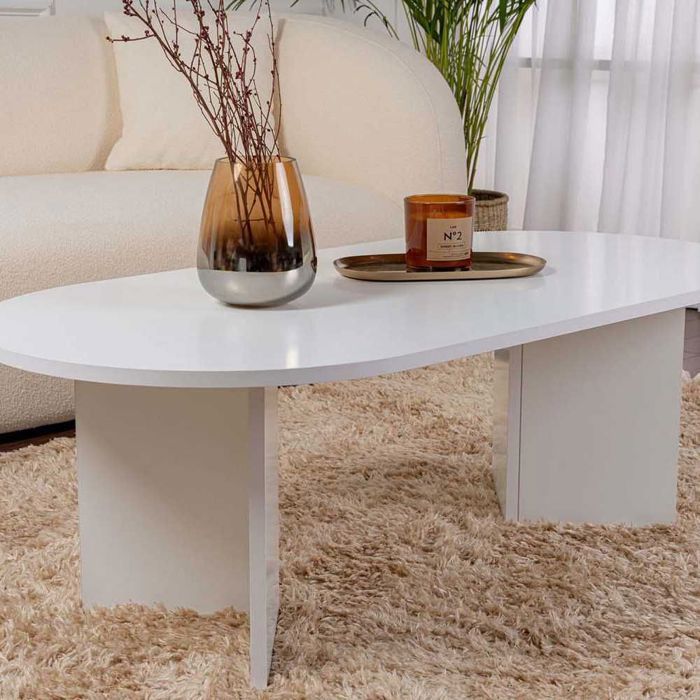 Mesa de centro oval em aglomerado branco, 119 cm de comprimento - IRIS