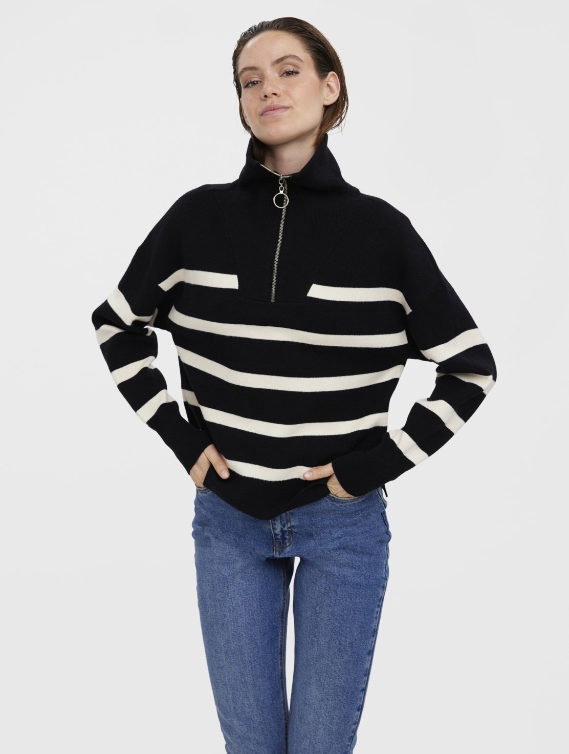 Vero Moda SABA STRIPE LS HIGHNECK GA NOOS - Trui - Black Birchstripes