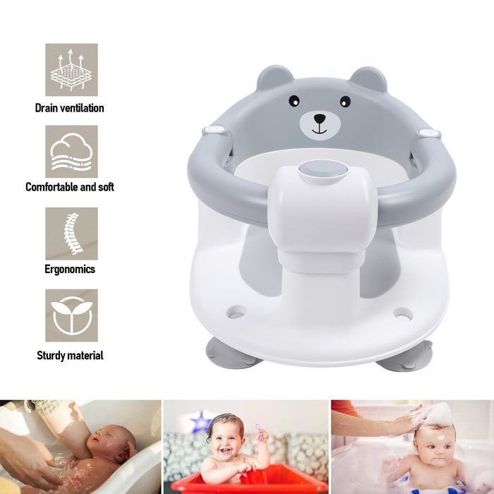 SALUTUYA Asiento de baño para bebé, silla de baño antideslizante para bebés, asiento para sentarse, asiento para el cuidado del bebé, gris