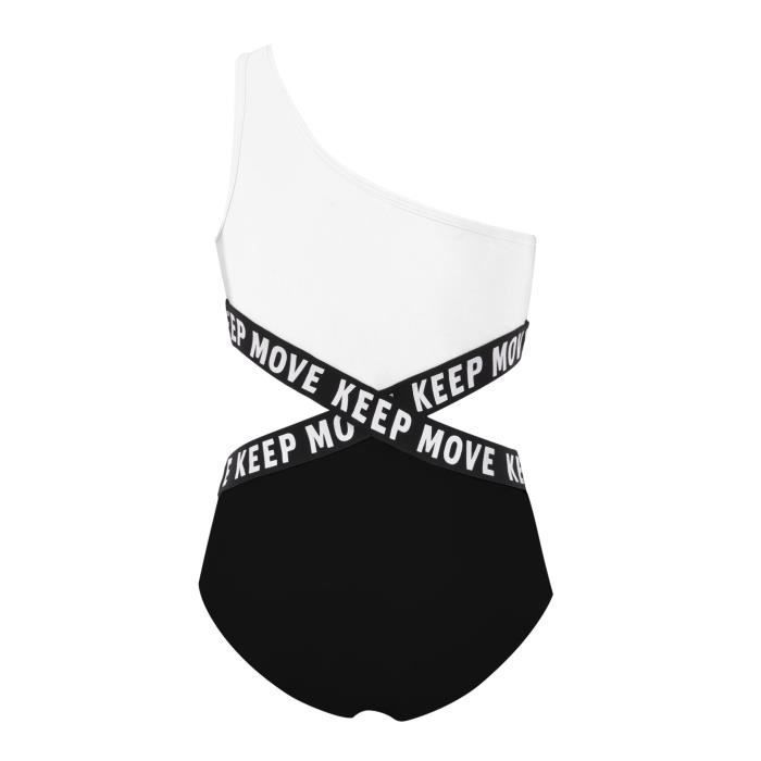 Girls' One-Piece Swimsuit, Swimming Sport One-Shoulder Swimwear, Ages 4-16, Black