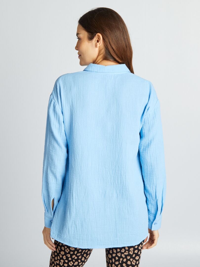 Camisa de enfermería de gasa de algodón - AZUL
