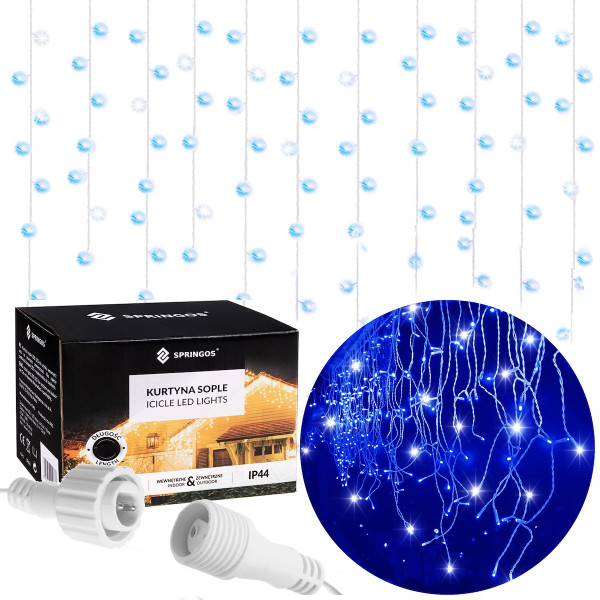 Kurtyna świetlna 300 led girlanda lampki zew. niebieski