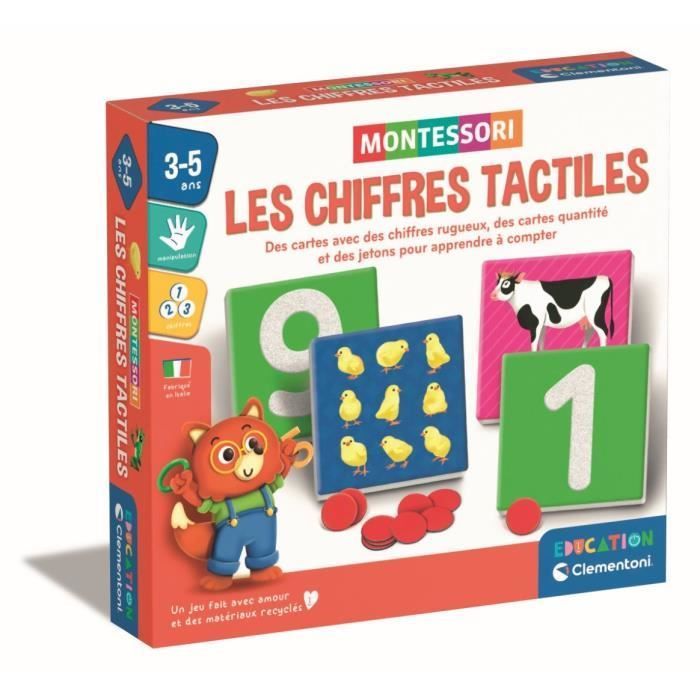 Montessori - Clementoni - Tactile Numbers - Educational Number Learning Game - 10 Rough Number Cards - Ages 3+